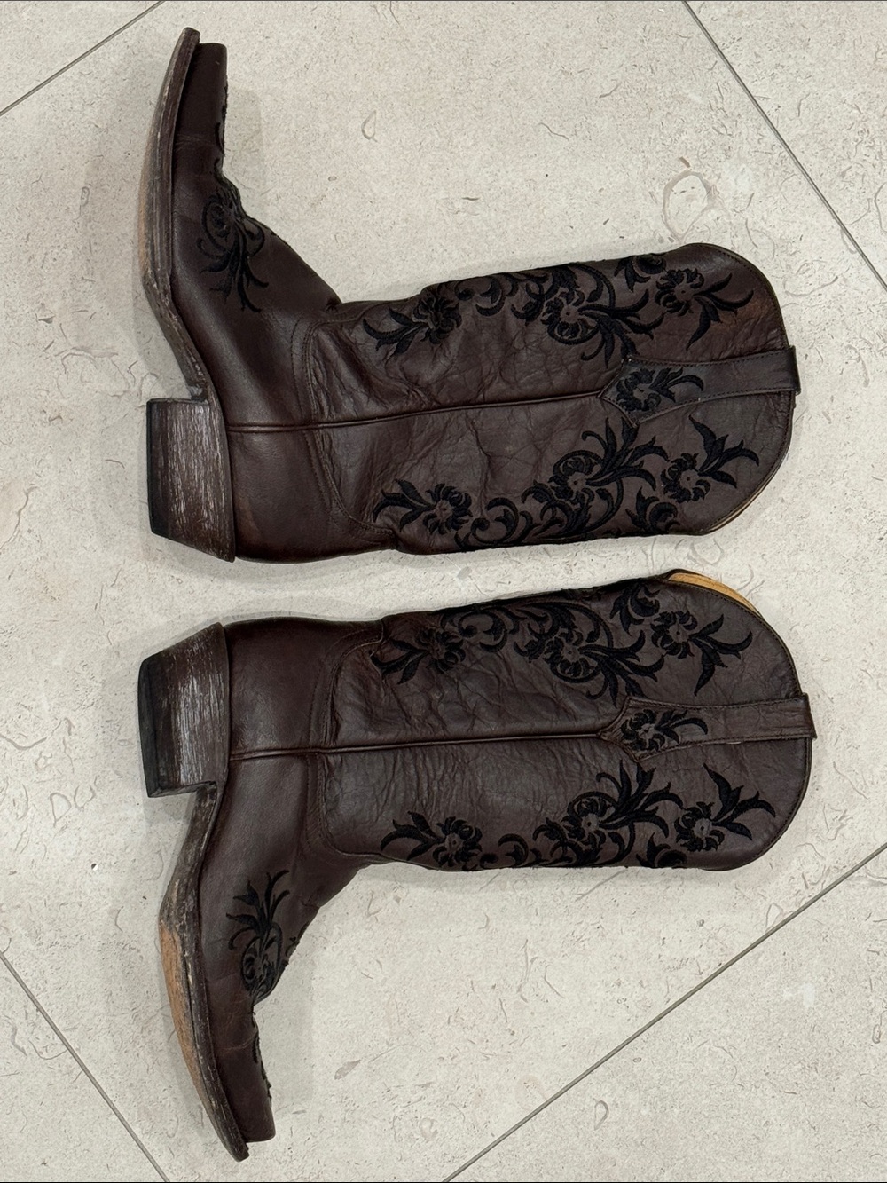 Women's Dark Brown Embroidered Western Heeled Boots - Picture 7 of 10